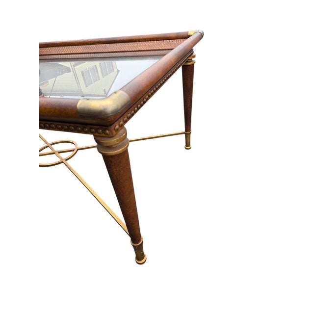 French Regency Campaign Coffee Table Leather Wrapped Wrought Iron X Base Vintage For Sale In Philadelphia - Image 6 of 12