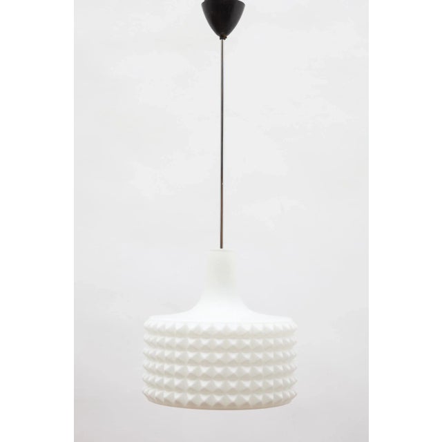 Diamond Molded White Opal Glass Pendant Lamp, 1961 For Sale - Image 6 of 7