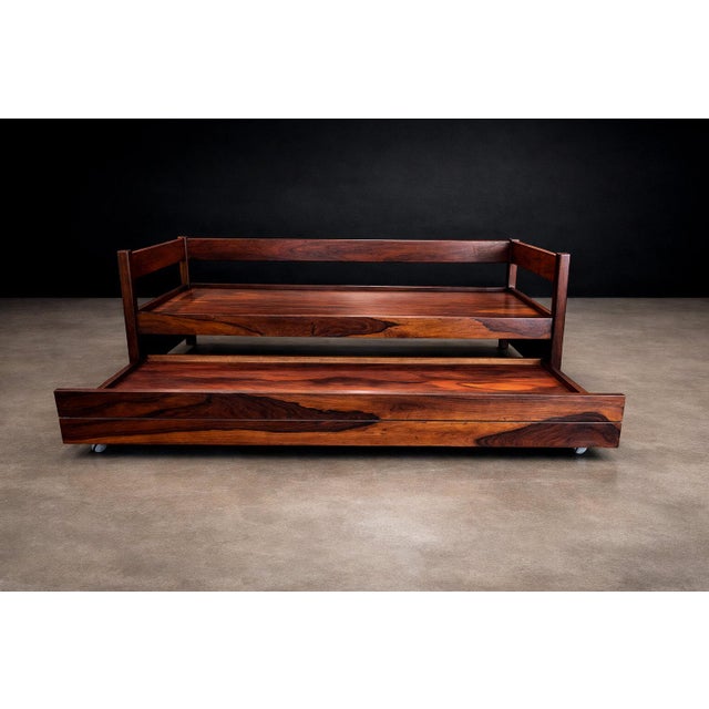 Wood Brazilian Modern Two-in-One Rosewood Sofa & Daybed in Deep Olive Mohair, Celina For Sale - Image 7 of 16
