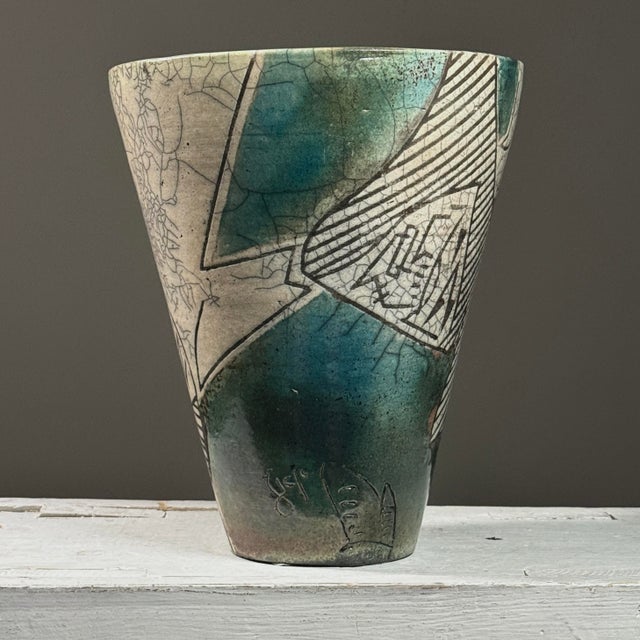 Postmodern Vintage Postmodernist Raku Crackle Glaze Ceramic Vessel, Signed (1984) For Sale - Image 3 of 10