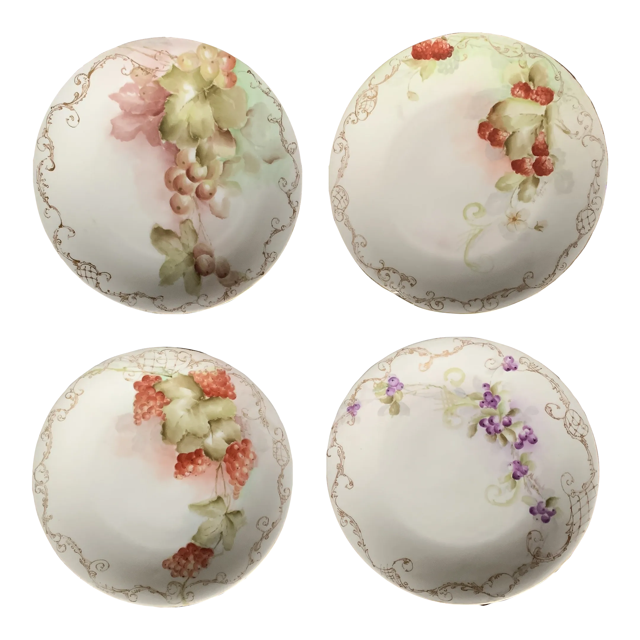 Antique 1900s Hand-Painted and Signed Limoges Berry Plates-Set of