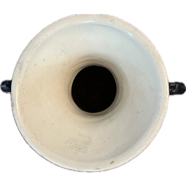 1930s 1930s French Hand-Painted Blue & White Terracotta Vase | Montpellier Pottery For Sale - Image 5 of 7