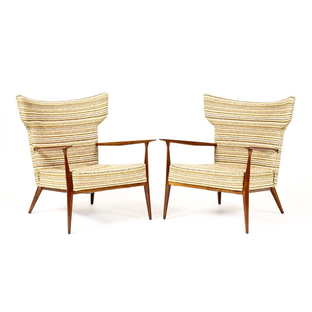 1960s Mid Century Wingback Lounge Chairs Attributed to Paul McCobb for Directional — Walnut Frames — Reupholstery Included For Sale In Los Angeles - Image 6 of 16