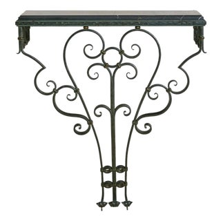 French Verdigris Bronze + Black Marble Wall-Mounted Console, 1940s For Sale