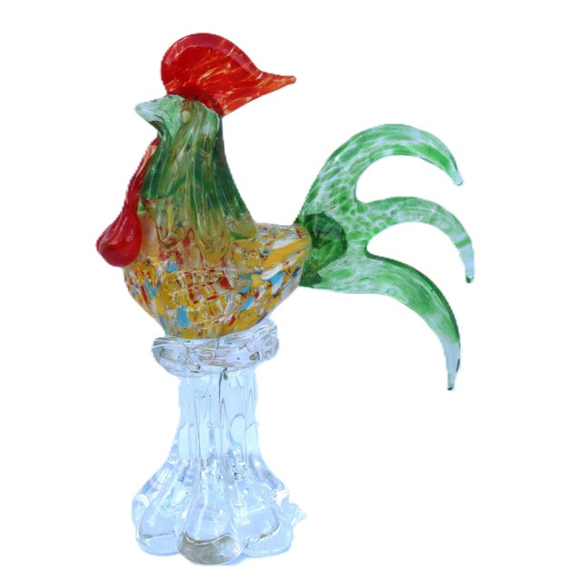 Farmhouse Murano Style Hand Blown Glass Tall Rooster For Sale - Image 3 of 10