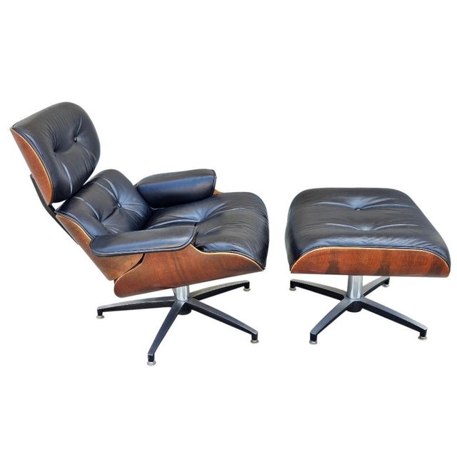 Black 1970s Mid Century Eames Style Lounge Chair and Ottoman by Plycraft For Sale - Image 8 of 18