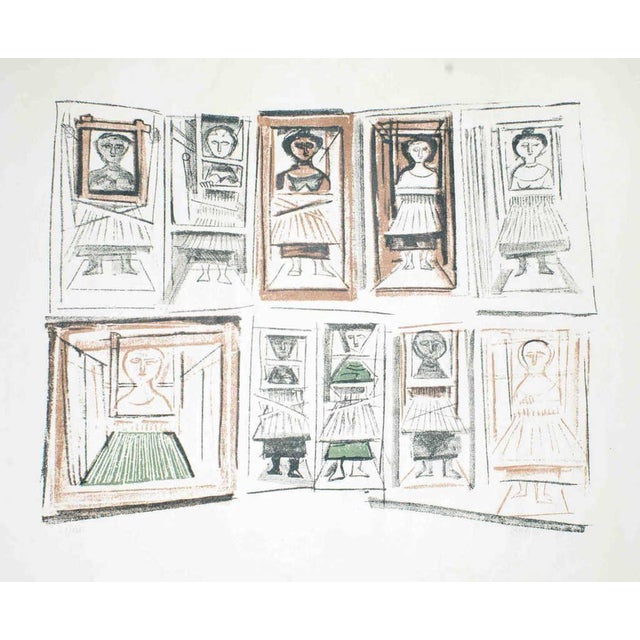 Massimo Campigli, Le Tessitrici Lithograph Print, Modern Style, 1895-1971, Signed, Edition of 125 For Sale