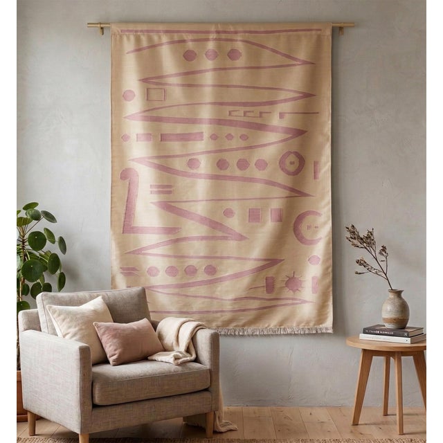 Handmade Modern Silk Rug Paul Klee Inspired Oushak Kilim Modernist Bauhaus Style Pink Beige 4x6 Ft Approx For Sale - Image 4 of 18