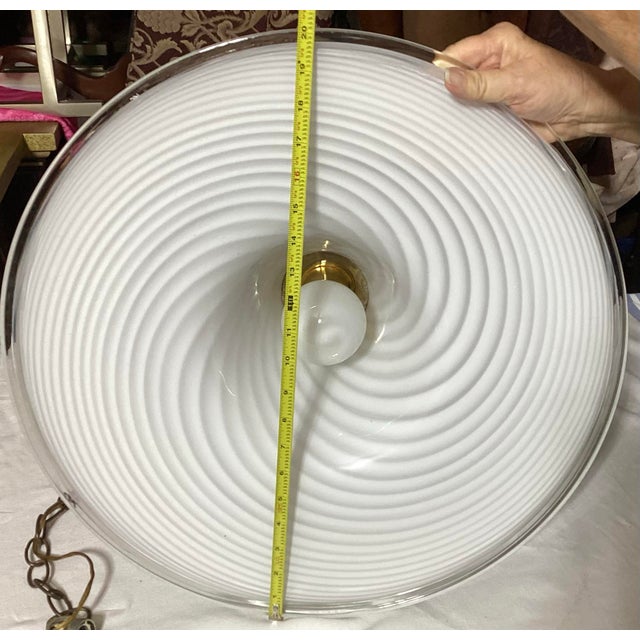1970s Vintage White Classic Swirl Murano Glass Hanging Lamp For Sale - Image 5 of 6