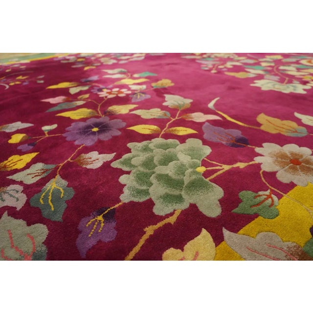 Burgundy 1920s Red Burgundy Floral Antique Chinese Art Deco Carpet 9' X 11'7" Knotted Wool Rug For Sale - Image 8 of 12