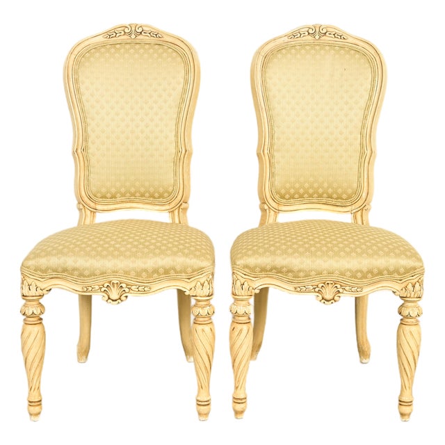 Karges French Regency Louis XVI Cream Lacquered Side Chairs or Dining Chairs, Pair For Sale