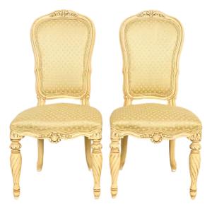 Karges French Regency Louis XVI Cream Lacquered Side Chairs or Dining Chairs, Pair
