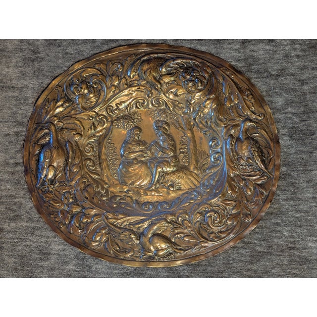 Framed Brass Repousee 18th Century Plate For Sale - Image 4 of 4