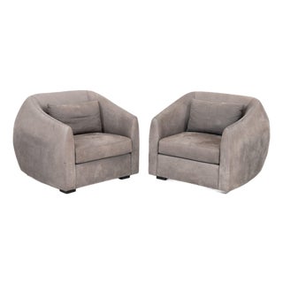 Modern Style Gray Suede Tub Chairs, Pair For Sale