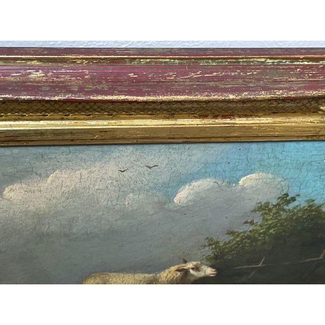 Antique Belgian Sheep Paintings Pair, Franz Van Severdonck Oil on Panel Pastoral Farm Scenes For Sale - Image 13 of 18