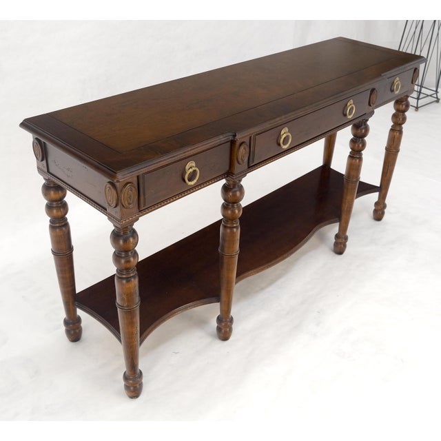 Late 20th Century Spanish Colonial Style 3 Drawers 60" Wide Console Table Credenza Brass Pulls For Sale - Image 5 of 16