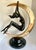 Art Deco Bronze Nude Figure Suspended in Brass Crescent Moon Sculpture on Marble Base For Sale - Image 12 of 12