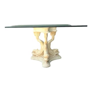 Vintage Plaster Dolphin Base Glass Dining Table For Sale