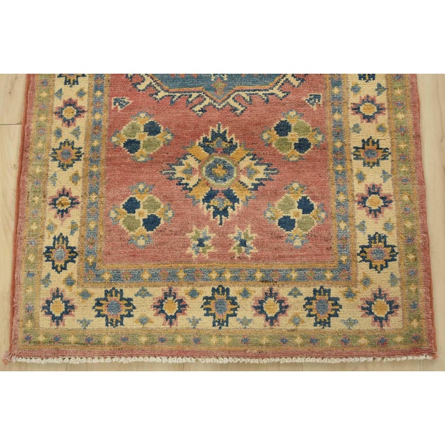 Textile Kazak Runner 2’2” X 5’7” Pink Wool Tribal Hand-Knotted Oriental Rug For Sale - Image 7 of 9