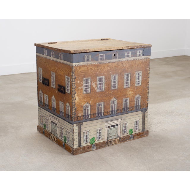 Traditional 19th C. English Painted Pine Chest With Georgian Manor Façade For Sale - Image 3 of 18