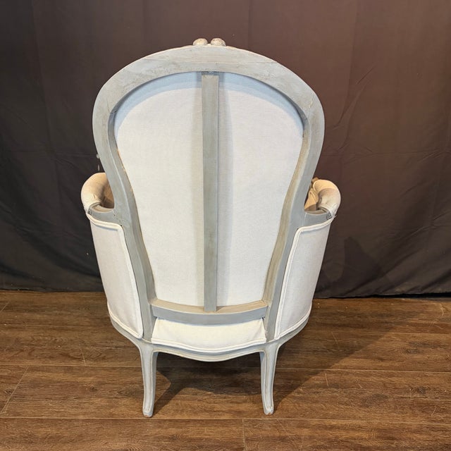 Antique French Louis XV Painted Bergère Armchairs With New Upholstery -a Pair For Sale - Image 11 of 13