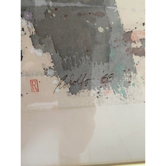 Postmodern Vintage 1980s Pastel Abstract Painting Signed and Framed For Sale - Image 3 of 6