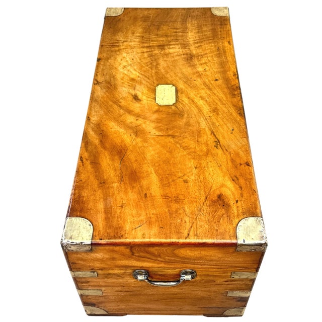 A Delightful Mid 19th Century Camphor Wood Military Campaign Trunk, Of Rare Small Proportions, Having Well Figured Lift Up...