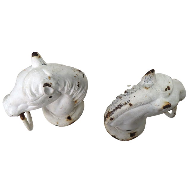 Matched Pair of Authentic Antique Cast Iron Horse Head Hitching Posts Circa Early 20th Century For Sale - Image 9 of 13
