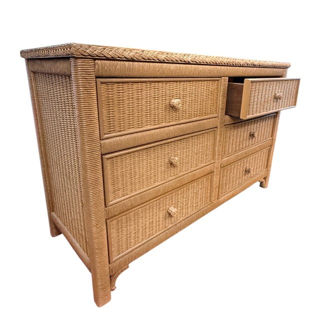Henry Link Vintage Henry Link Wicker Six-Drawer Dresser – Honey-Tan Rattan For Sale - Image 4 of 7
