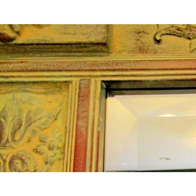 Red Antique French Trumeau Large Wall Mirror Pale Green Painted With Red Trim For Sale - Image 8 of 8
