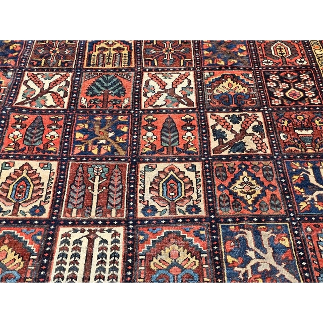 Vintage Oversized Persian Bakhtiari Rug, Hand-Knotted wool, Garden Panel Pattern, Burgundy & Blue, 11x14 For Sale - Image 4 of 11