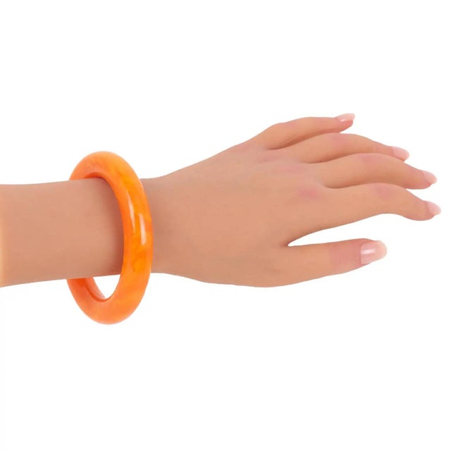Tangerine Bakelite Bracelet Bangle Tangerine Orange Marble, with Tube Shape For Sale - Image 8 of 8