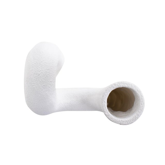 White White Abstract Curved Tube Vase Tall For Sale - Image 8 of 11