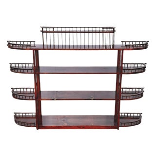 Vintage Folk Art Five Tiered Wood Shelf With Gallery Railing For Sale