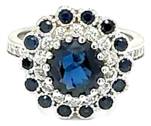 3.53 Carat Natural Blue Sapphire Diamond White Gold Engagement Ring, Size 7