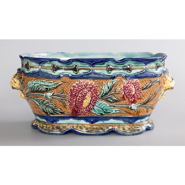 Antique Wasmuel Majolica Barbotine Sunflower Jardiniere Cachepot For Sale - Image 14 of 14
