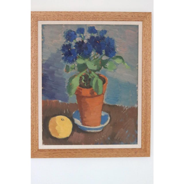 Olax, Blue Flower and Citrus, 1950s, Oil on Panel, Framed For Sale - Image 14 of 15