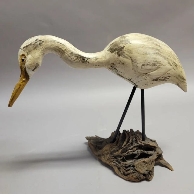Folk Art 1989 Wood Bird Shore Bird Carving on Driftwood, Signed Corwin For Sale - Image 3 of 7