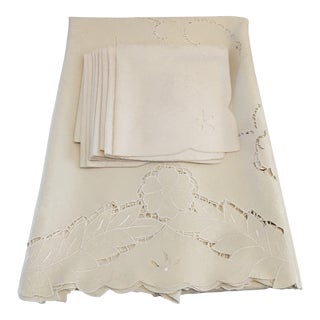 Neiman Marcus Cutwork Tablecloth and 8 Napkins For Sale