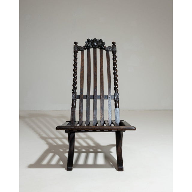 French 19th Century France Brown Wood Lounge Chair For Sale - Image 3 of 10