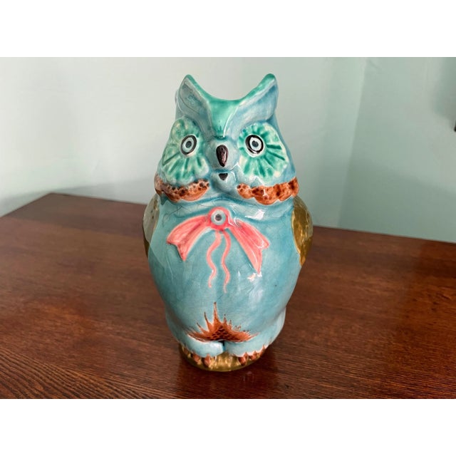 Orchies Midcentury French Majolica Owl Pitcher For Sale - Image 4 of 16