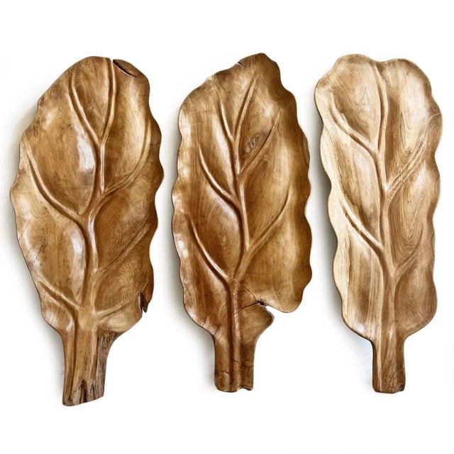 Large Wood Carved Leaf Platter For Sale - Image 4 of 6