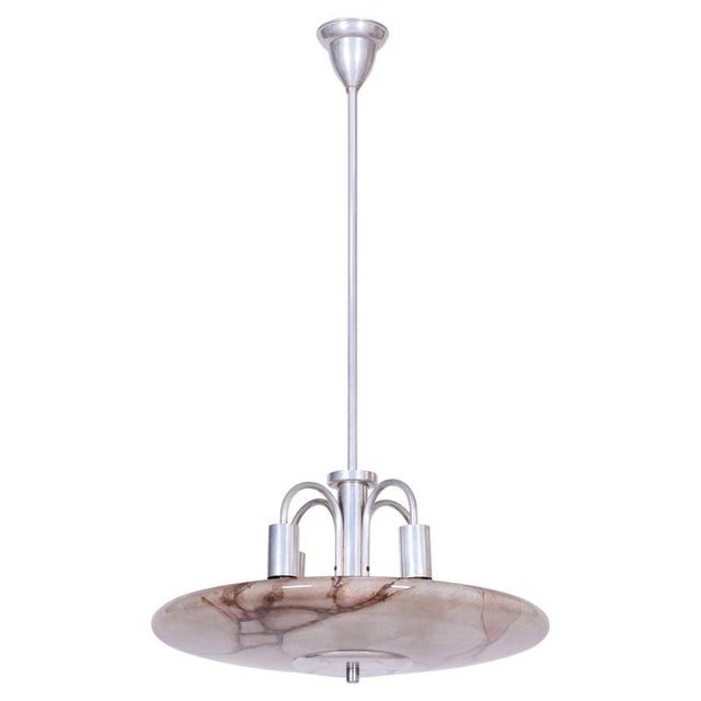 Art Deco Chandelier in Aluminium and Marbled Glass, Czech, 1940s For Sale - Image 14 of 14