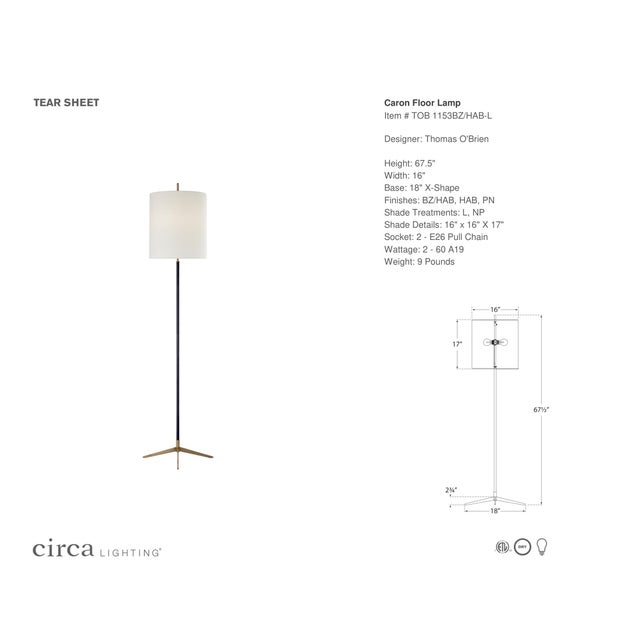 Thomas O'Brien by Visual Comfort Signature Caron Floor Lamp in Bronze and Hand-Rubbed Antique Brass with Linen Shade...