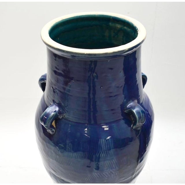 1970s Large Blue Ceramic Floor Standing Vases, 1970s, Set of 2 For Sale - Image 5 of 11
