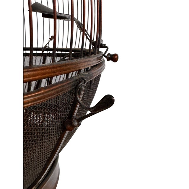 The Gilded Aviary: A Vintage Tiger-Stripe Copper Bird Cage on Stand For Sale - Image 10 of 12