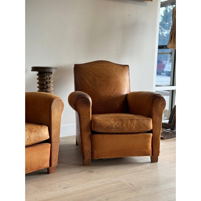 Vintage Pair of French Leather Moustache Chairs For Sale - Image 13 of 18