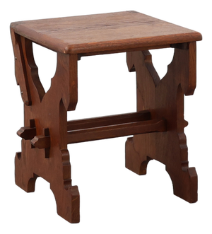 Belgian Arts & Crafts Oak Stool, 1890