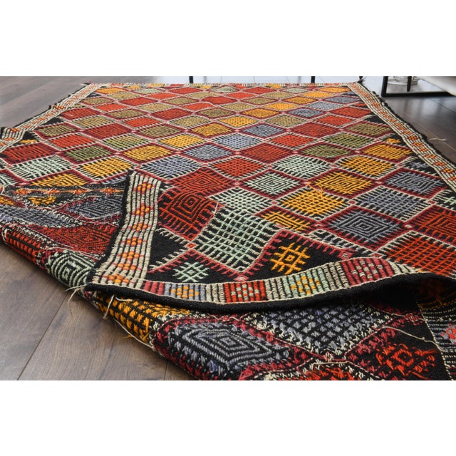 Abstract Vintage Turkish Oushak Handmade Wool Cotton Red Area Rug For Sale - Image 3 of 12