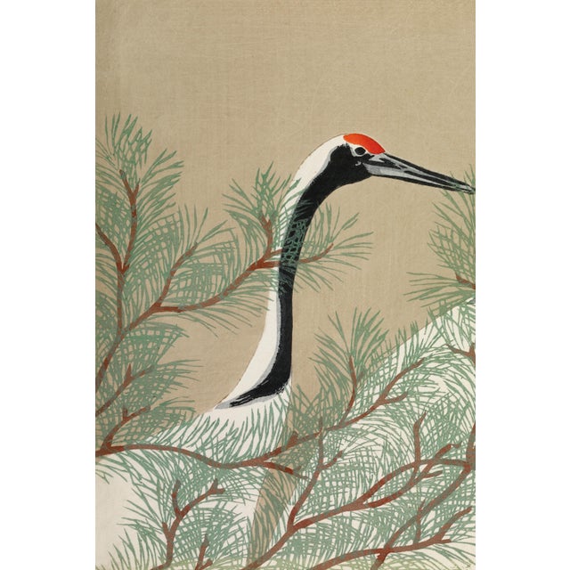 Japanese crane art print by Kamisaka Sekka, reproduced from the 1909 Momoyogusa woodblock series, featuring elegant cranes...
